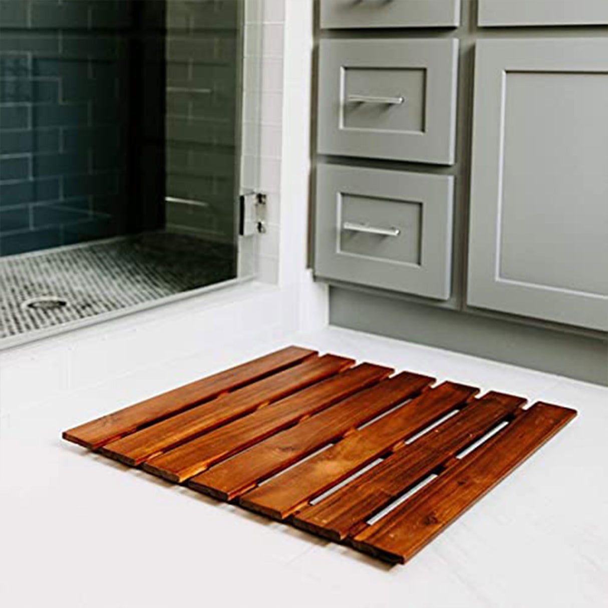 Villa Acacia Wooden Bath Mats -23 x 23 Inch Acacia Wood Indoor or Outdoor Shower Mats - Slated Platform Wood Shower Mat for Floor Thirteen Chefs