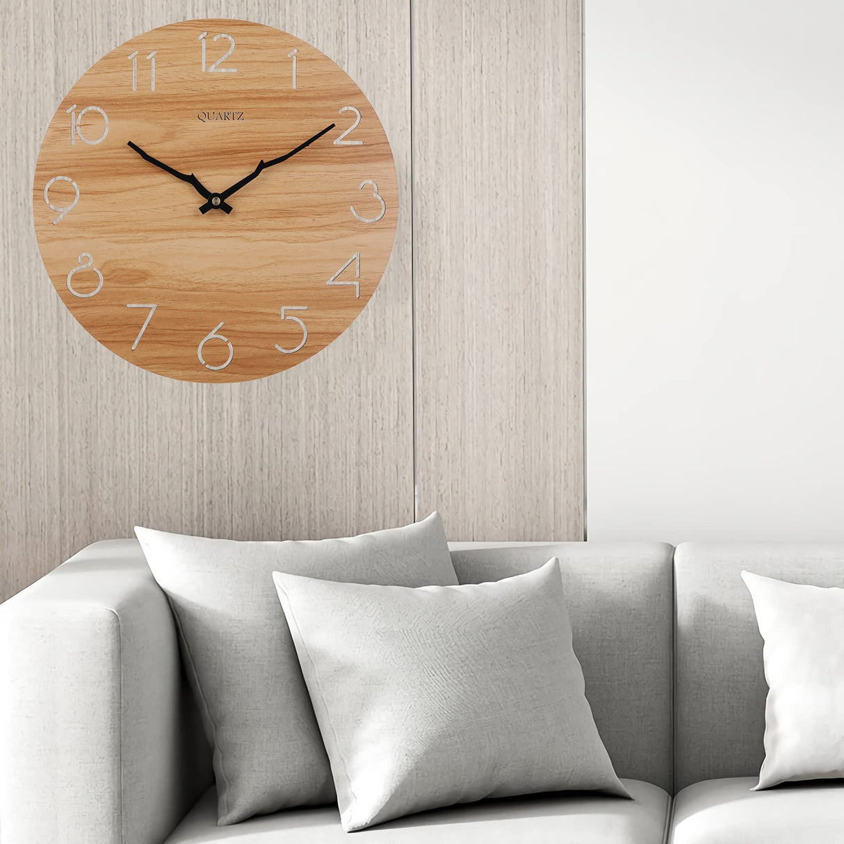 LAIGOO 12 Inch Wood Wall Clock Quartz Analog, Silent Non-Ticking, Decorative Modern Wall Clock Battery Operated for Living Room Bathroom Bedroom Kitchen Office School LAIGOO