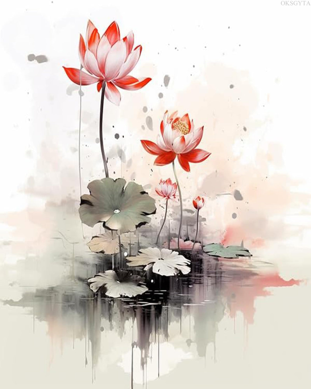 OKSGYTA Adults' Paint-by-Number Kits, Chinese Style Lotus, DIY Acrylic Painting Kit for Hand Art, 40x50cm, Without Frame OKSGYTA