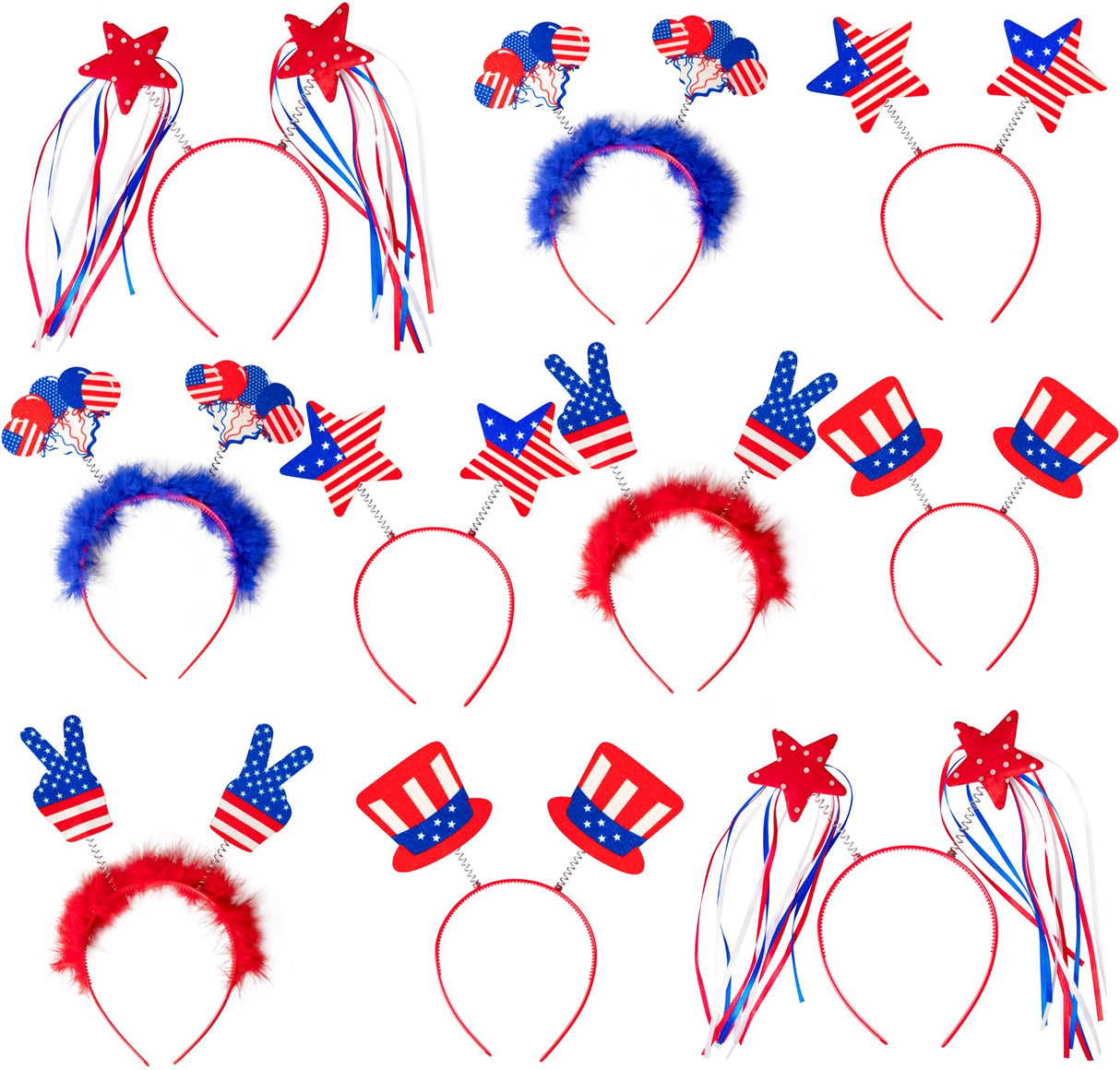 Moon Boat 10PCS Patriotic Head Boppers Headband - Star Uncle Sam Hat Balloons- Fourth 4th of July Party Accessories Favors Decorations Moon Boat