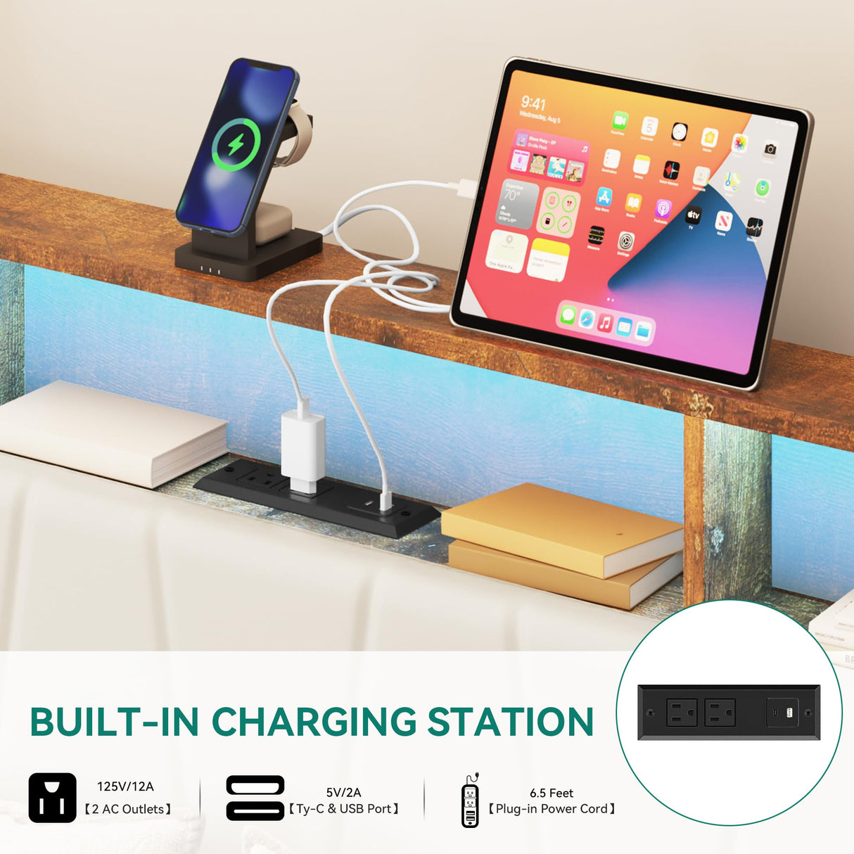 YITAHOME King Size Bed Frame, Storage Bed Frame with 4 Drawers & LED Light, Platform Bed with Storage Upholstered Headboard and Charging Station, No Box Spring Needed, Easy Assembly, Beige YITAHOME