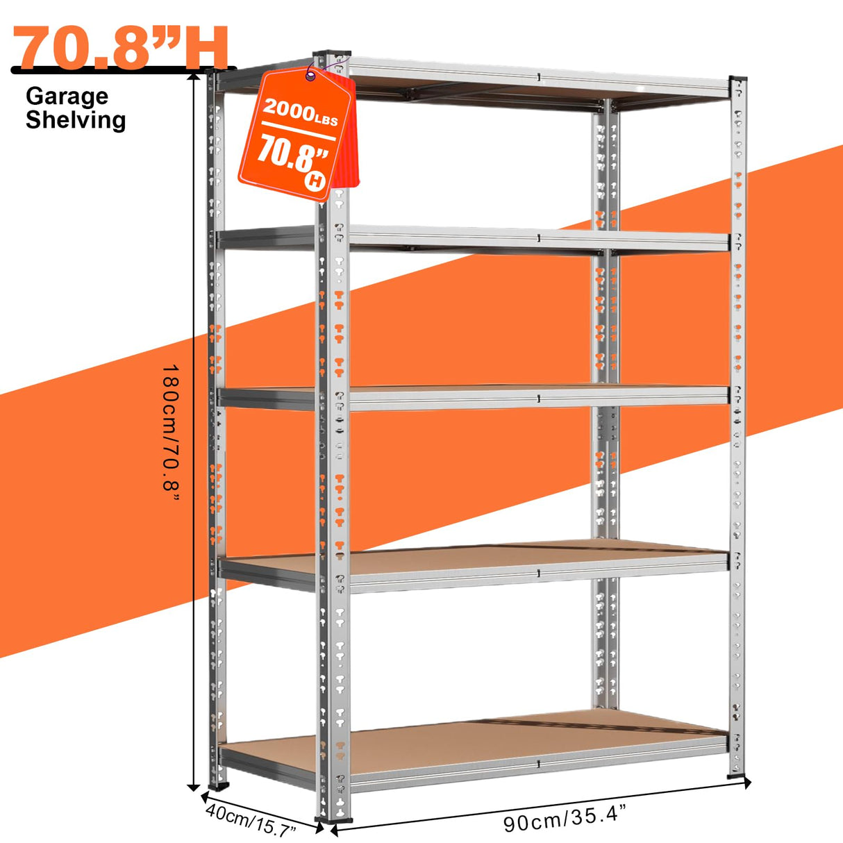 ZEUKMXOO 2200LBS Garage Storage Shelving Unit, 70.8''H 5-Tier Heavy Duty Storage Shelves, Adjustable Utility Shelf, Metal Rack for Basment Pantry Closet, Garage ZEUKMXOO