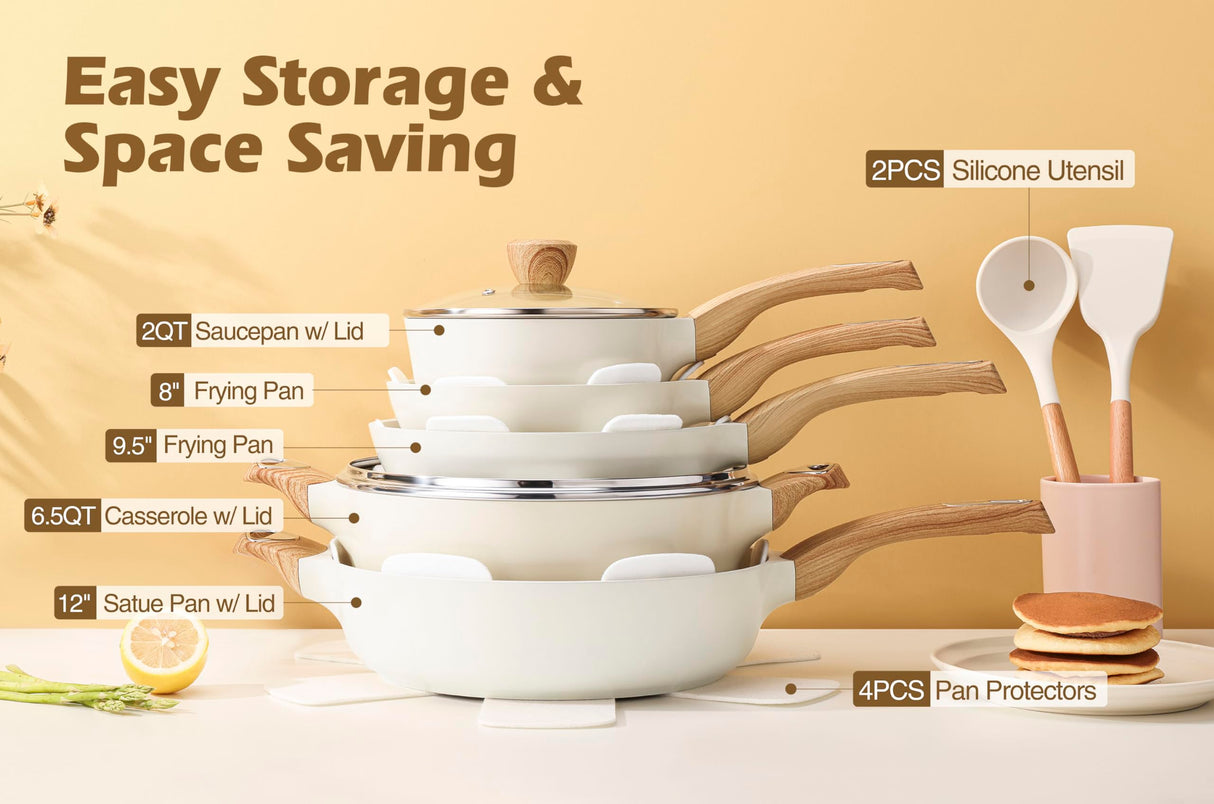 SENSARTE Ceramic Cookware Sets, Pots and Pans Set Nonstick, 14-Piece Induction Cookware, Non-toxic Healthy Non Stick Kitchen Cooking Set, with Frying Pans Set, PFAS PTFE PFOA PFOS Free SENSARTE