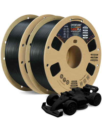 OVERTURE Turbo PLA Filament 1.75mm Rapid PLA Filament High Speed 600mm/s, 2KG Cardboard Spool (4.4lbs), Dimensional Accuracy +/- 0.02mm, Fit Most FDM Printer(Black,2 Pack)