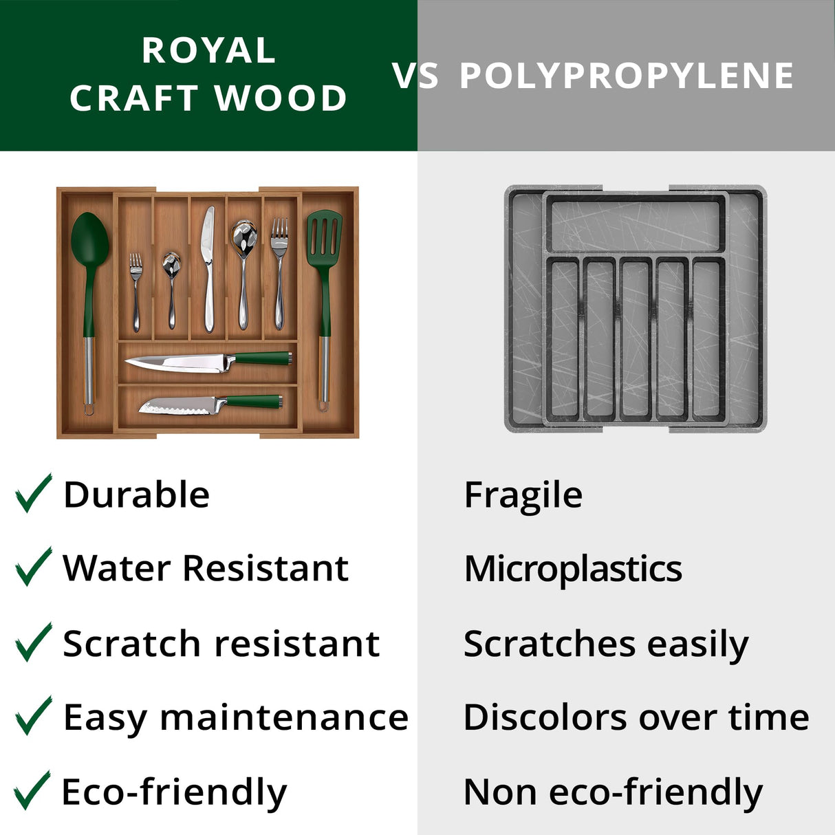 ROYAL CRAFT WOOD Luxury Bamboo Kitchen Drawer Organizer - Silverware Organizer - Utensil Holder and Cutlery Tray with Grooved Drawer Dividers for Flatware and Kitchen Utensils (9 Slot, Brown Bamboo) ROYAL CRAFT WOOD