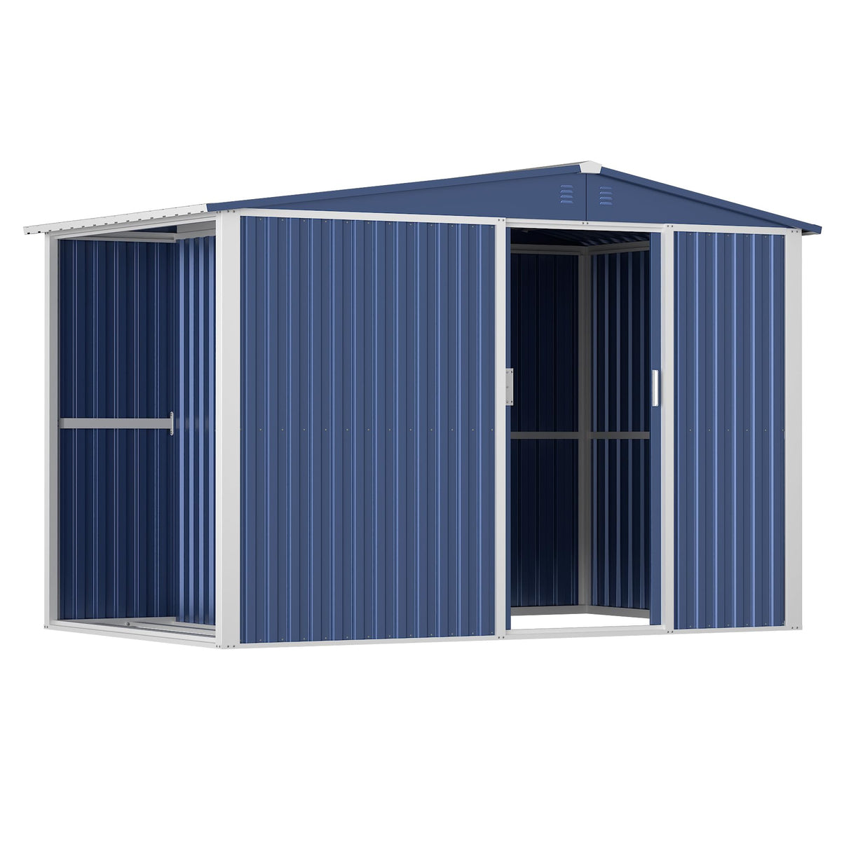 Metal Outdoor Storage Shed 10FT x 6FT with Firewood Storage, Steel Utility Tool Shed Storage House with Sliding Door, Metal Sheds Outdoor Storage for Backyard Garden Patio Lawn, Blue SUXXAN