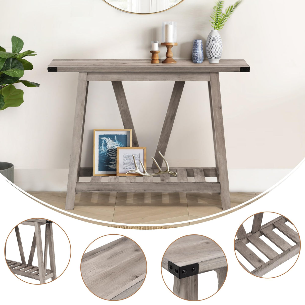JOINHOM Farmhouse Console Table for Entryway - Wood Entryway Tables with Shelves, Sofa Table for Entryway, Living Room, Hallway, Gray JOINHOM