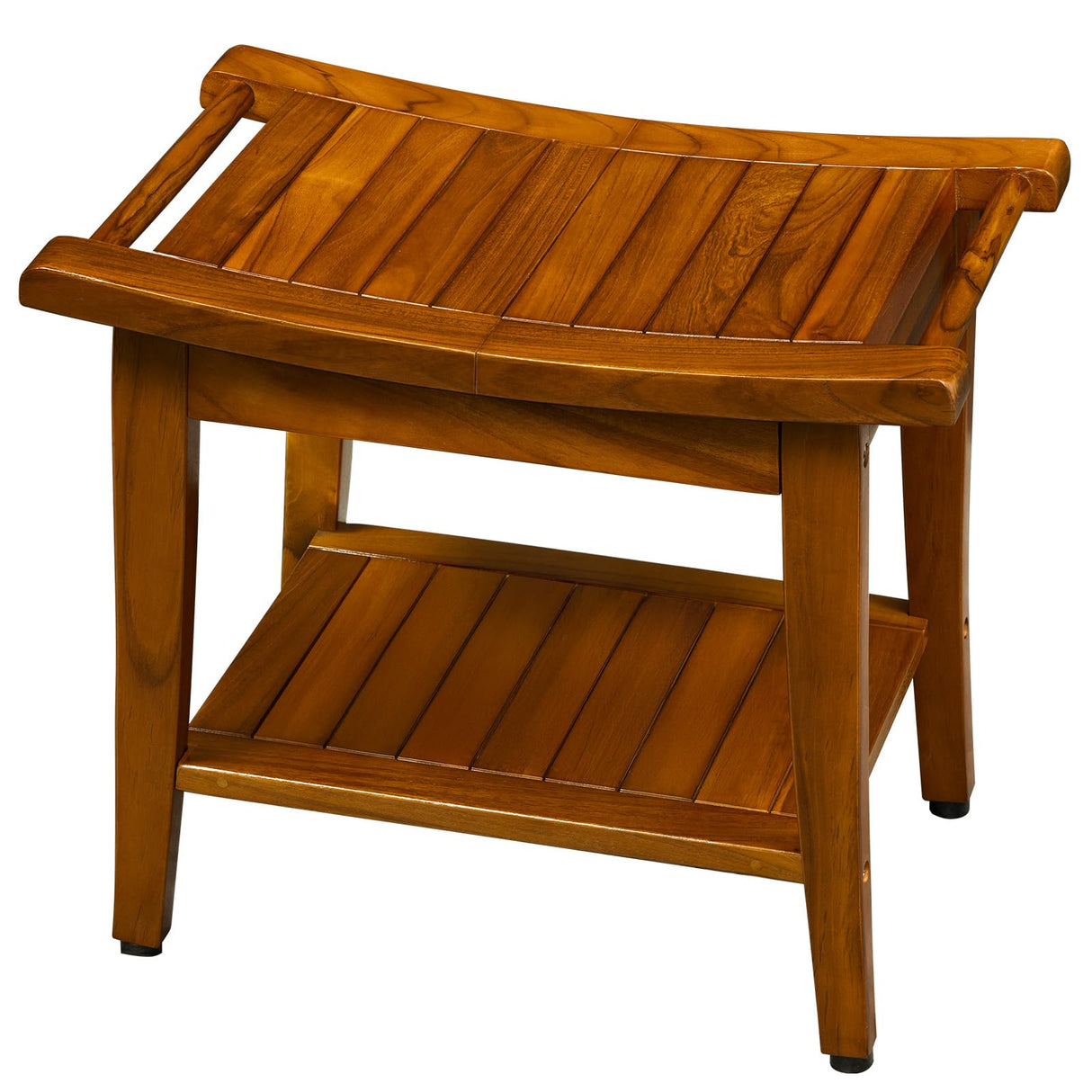 TEAKMAMA Teak Shower Bench with Handles 20" Waterproof Bathing Teak Wood Bench Shower Stool with Storage Towel Shelf Bath Stool for Indoor Use Easy Assembly TEAKMAMA