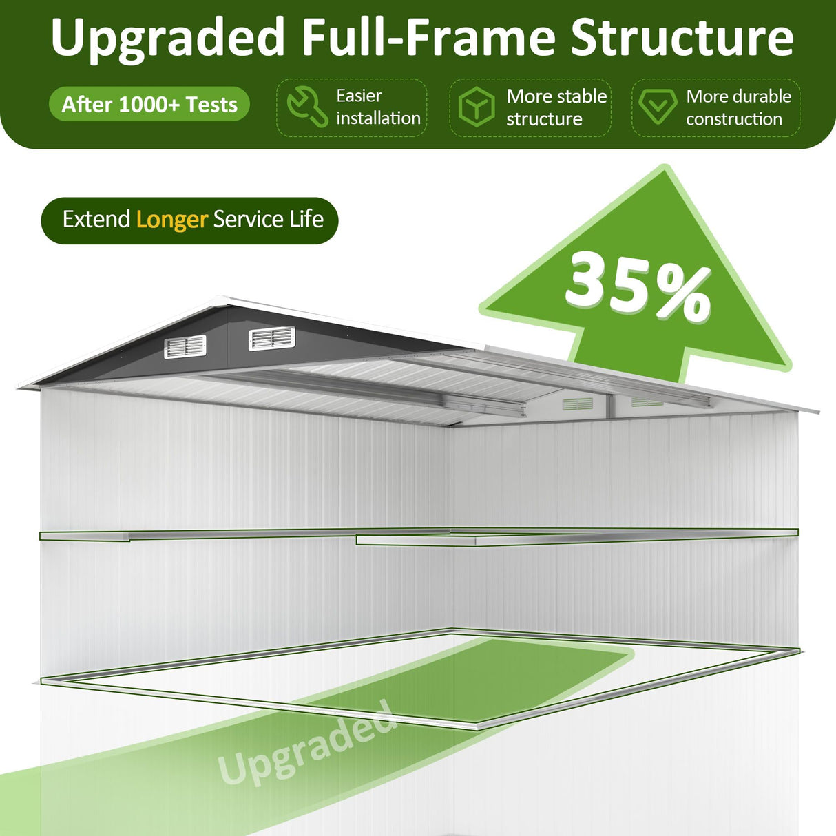 DAUSOLA 10x14 FT Outdoor Storage Shed, Metal Garden Tool Shed with Updated Frame Structure and Lockable Doors, Ideal for Backyard Garden Patio Lawn, Grey DAUSOLA