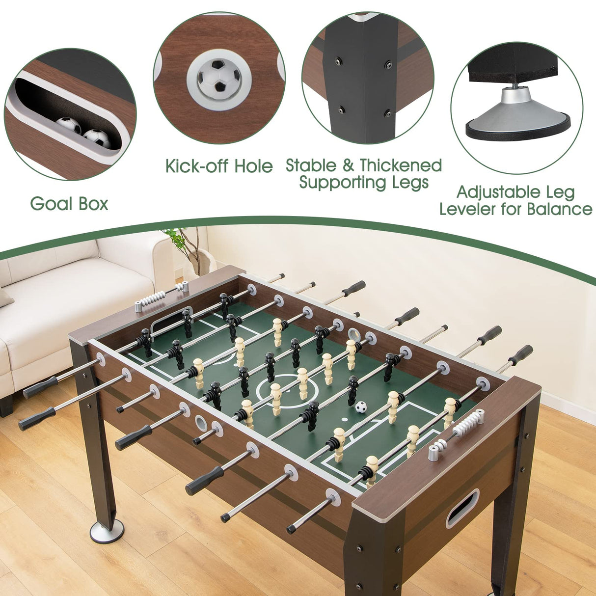 Giantex 54” Foosball Table, Foosball Table Adult Size with 2 Balls, Wood Football Table, Arcade Soccer Table Game for Kids, Game Room, Home, Office, Party Giantex