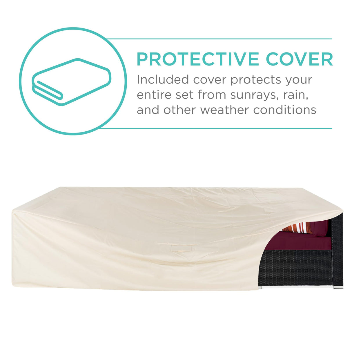 Best Choice Products 7-Piece Modular Outdoor Sectional Wicker Patio Conversation Set w/ 2 Pillows, Coffee Table, Cover Included - Black/Deep Burgundy Best Choice Products