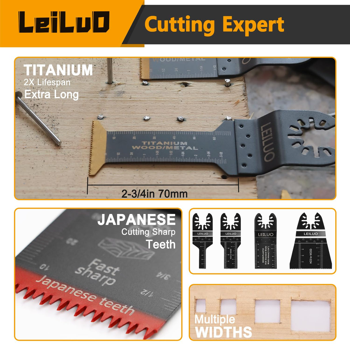 LEILUO 116 Pcs Multitool Blade Kits Cutting and Sandpaper Oscillating Tool Accessories Universal Oscillating Saw Blades with Storage Bag Compatible with DeWalt Makita Dremel and More LEILUO