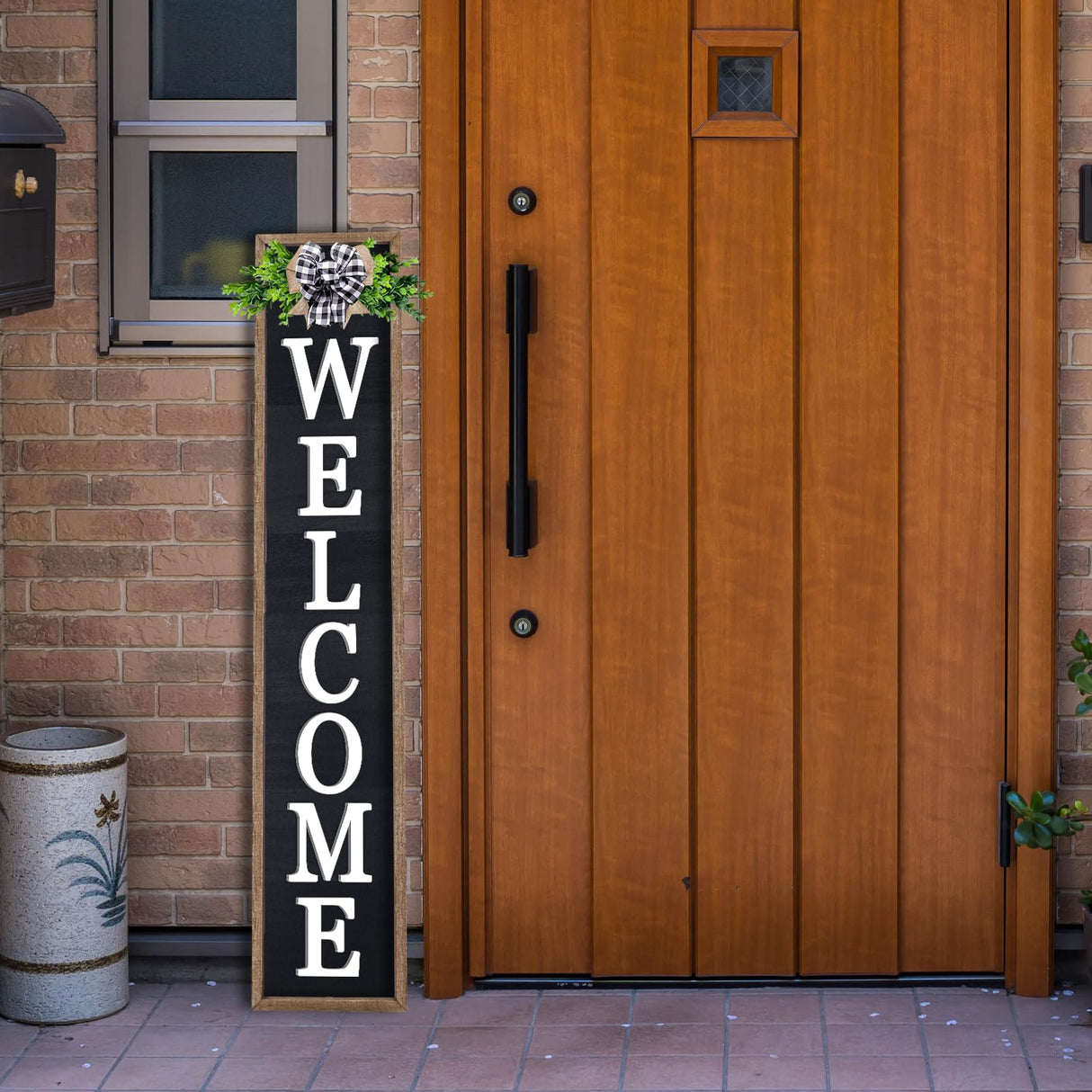 3D Outdoor Welcome Sign for Front Porch Standing 45"X9" Large Rustic Farmhouse Leaner Tall Vertical Soild Wooden Framed Plaque Modren Beautiful Outside Home Front Door Decorations (Wood Black) Foutcheou