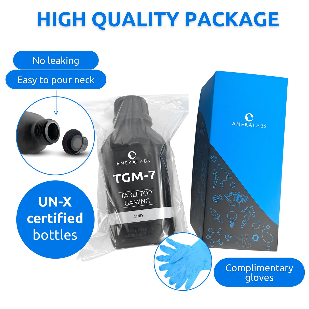 AmeraLabs TGM-7 3D Wargaming Resin for Tabletop Miniatures – Tough, High Resolution, Low Odor, Fast Curing 3D Printing Liquid for 4K/8K/12K LCD/DLP/SLA 3D Printers (Grey, 1kg) AmeraLabs