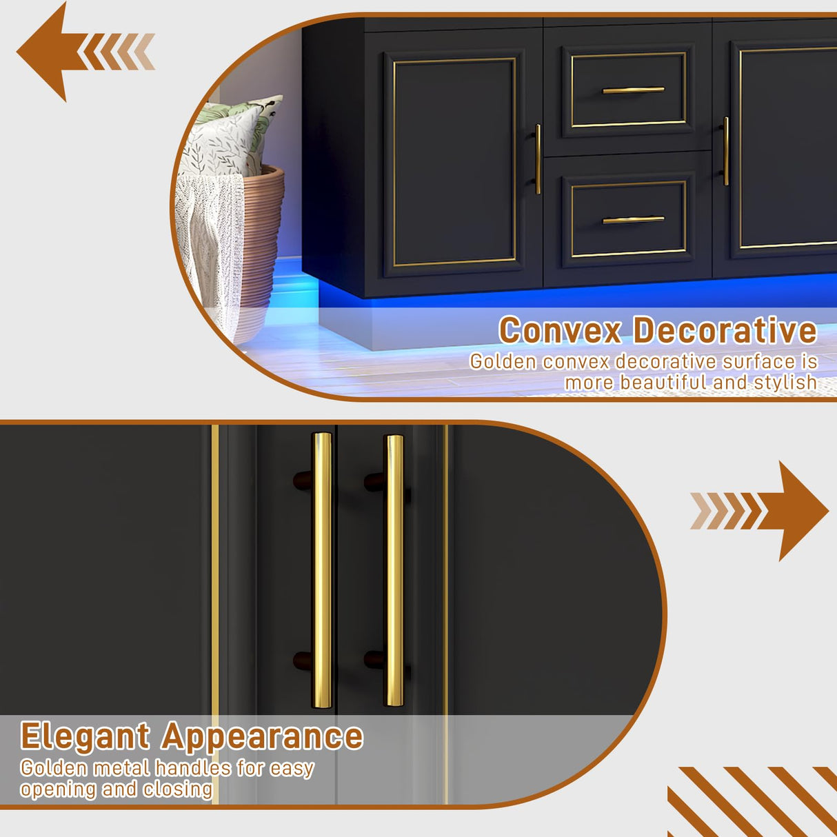 Hlivelood 75” Tall 3 Doors Armoire Wardrobe Closet with 2 Drawers and LED Lights, Modern Closet Wardrobe Cabinet with Shelves and Hanging Rod, Freestanding Wooden Armoire for Bedroom, Black Hlivelood