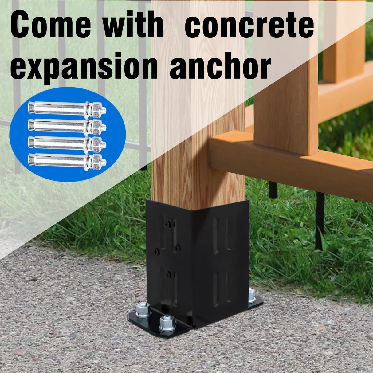 Eapele 4x4 Wood Fence Post Anchor Base, Thick Steel and Black Powder Coated, Come with Wood Screws and Concrete Anchors(Set of 2) Eapele