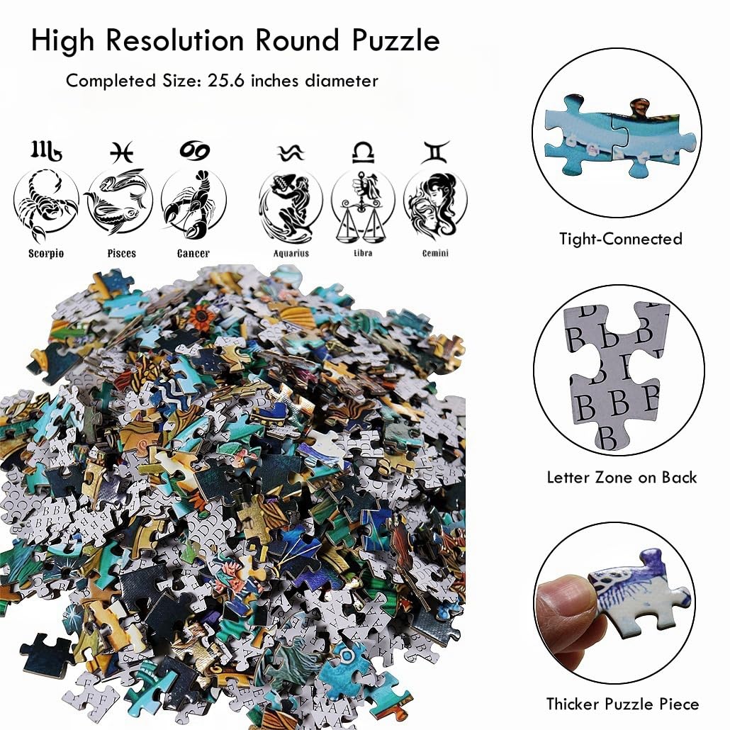 Moruska Puzzles for Adults 1000 Pieces, Round Jigsaw Puzzles 1000 Pieces for Adults Challenge and Cool - Zodiac Horoscope Astrology Puzzle Moruska