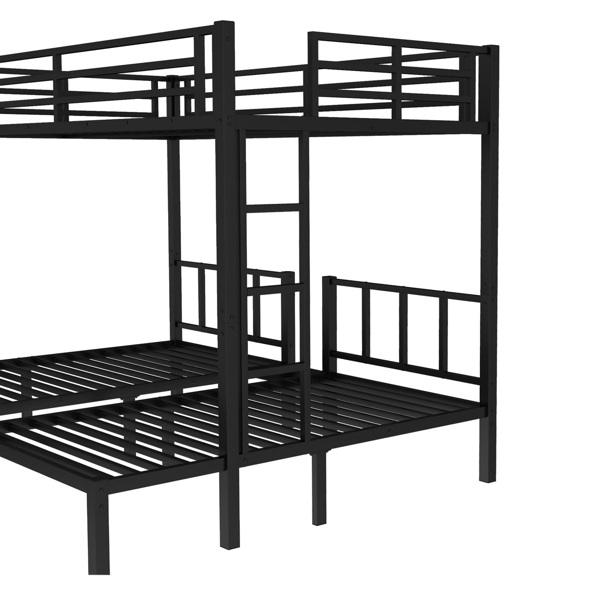 Bellemave Triple Bunk Bed for Kids, Detachable Queen Over Twin & Twin Metal Bunk Bed with Guardrails, Ladder & Storage, Converts to 3 Separate Beds, Easy to Assemble (3 Bunk Beds for Kids, Black) Bellemave