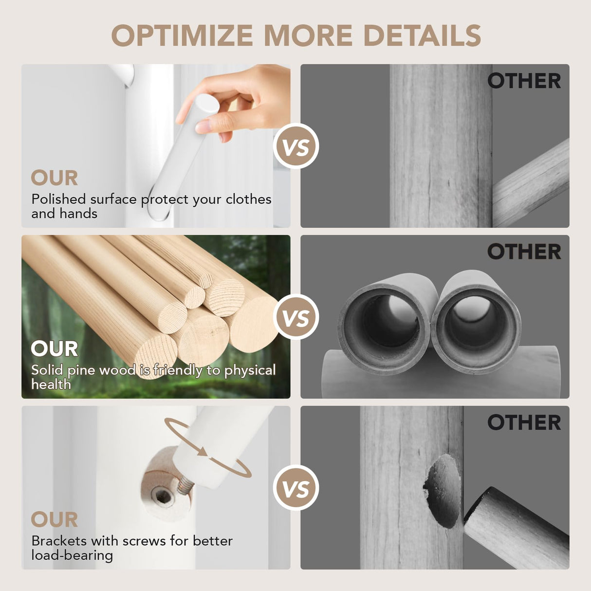 Hupmad Wooden Tree Coat Rack Stand,Sturdy Freestanding Coat Rack with 8 Hooks,3 Adjustable Height for Child Adult,Wood Coat Stand Tree Fits Entryway Bedroom Office for Bags,Hats Hupmad