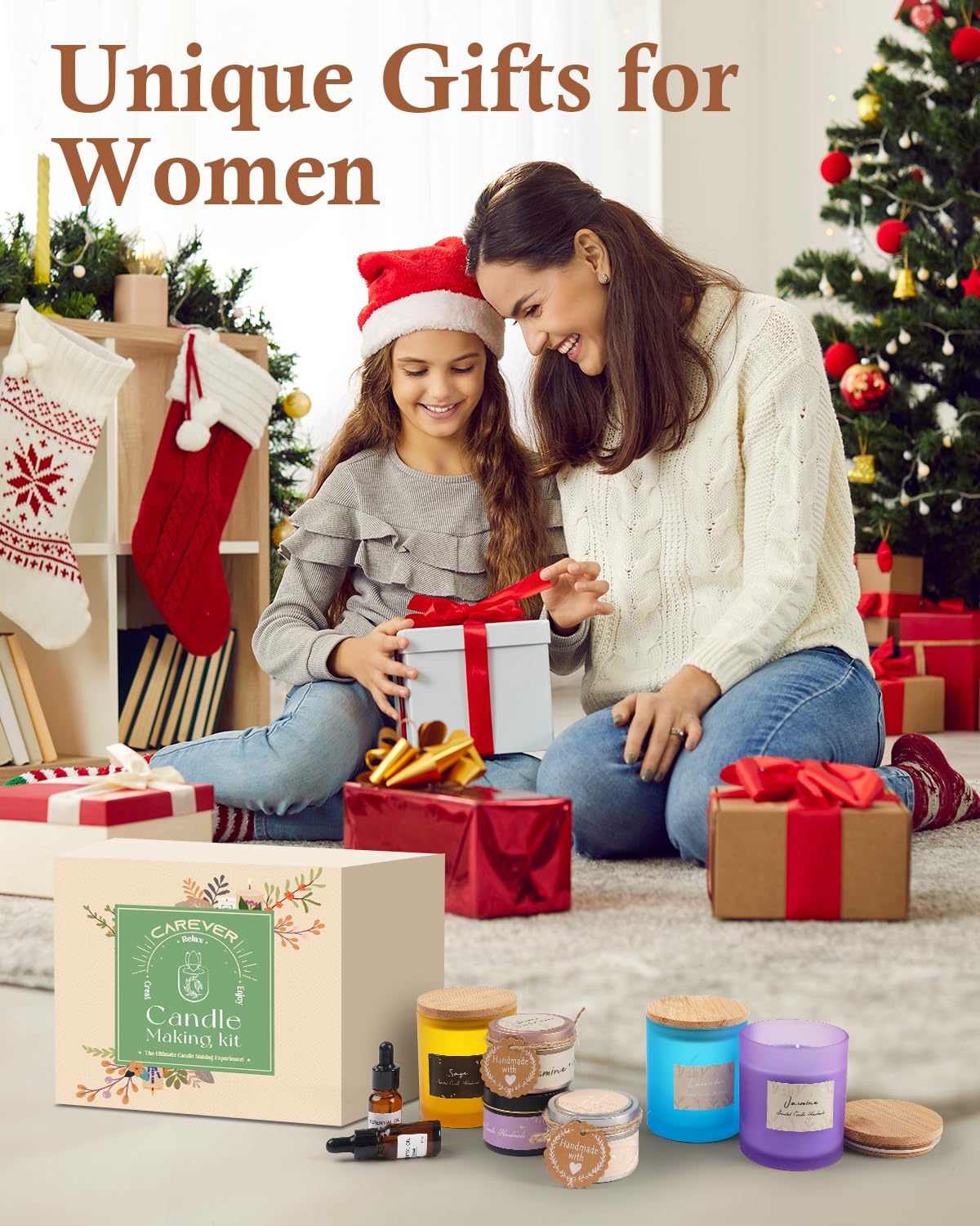 Candle Making Kit for Adults: Soy Wax Candle Making Supplies DIY Crafts Chrismas Stocking Stuffer for Adults Women Teens Beginners Starter Couples Activity Kit, Homemade Crafting White Elephant Gifts CAREVER