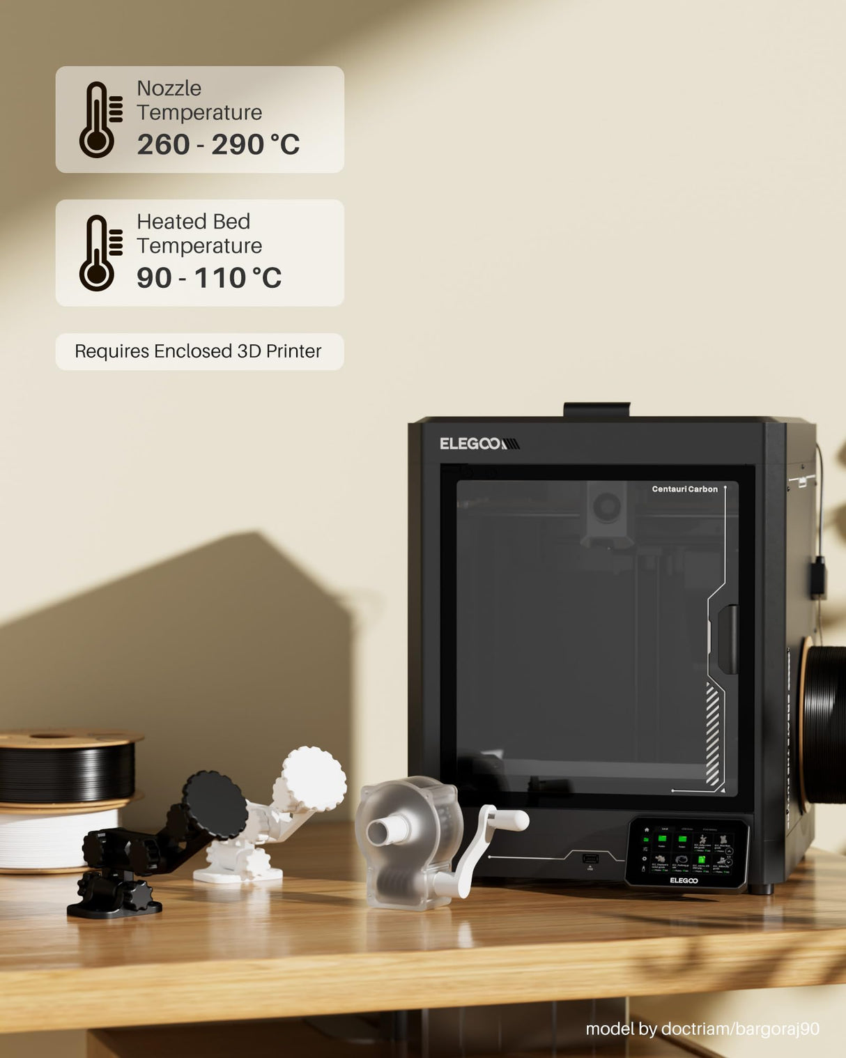 ELEGOO PC Filament 1.75mm Clear Black 1KG, Tough and Durable Professional 3D Printer Filament Dimensional Accuracy +/- 0.05mm 1KG Spool Heat Resistant 3D Printing Polycarbonate Material ELEGOO