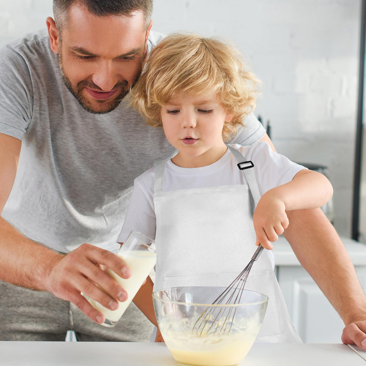 BOUBONI 6 Pack Kids Apron bulk with 2 Pockets Adjustable Chef Art Apron Kids Painting Aprons for Cooking Baking Painting Crafting Grilling Activity(White) BOUBONI