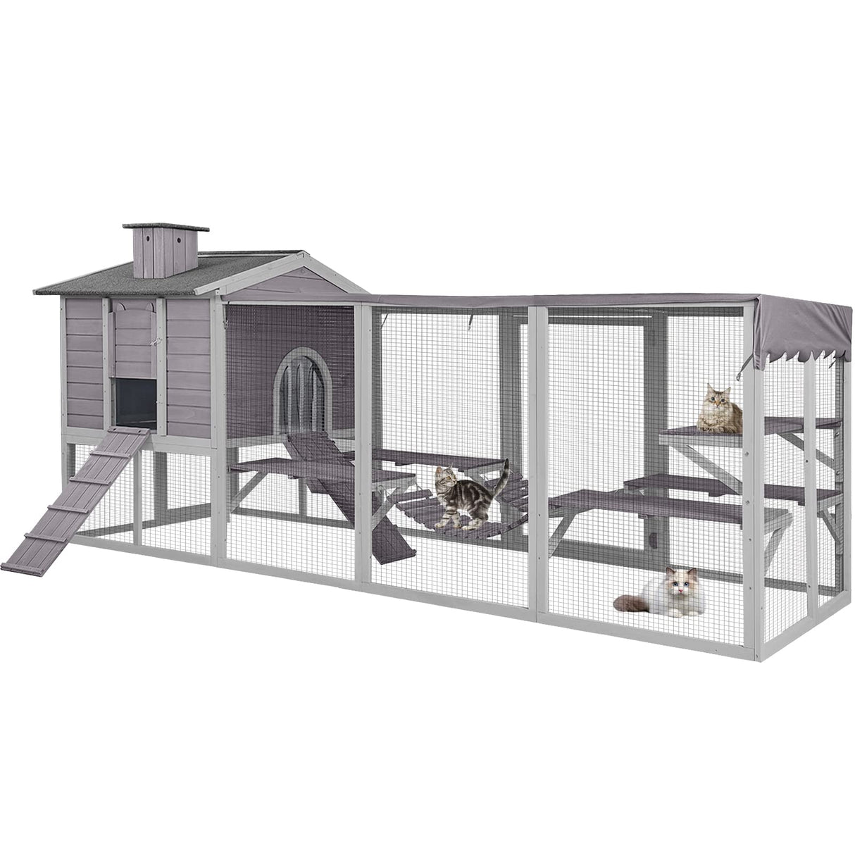 Aivituvin Cat House Catio Outdoor Cat Enclosures, Large Kitty House Cat Condo Playpen with Platforms & Living House-Unique Deformation Cat House Aivituvin