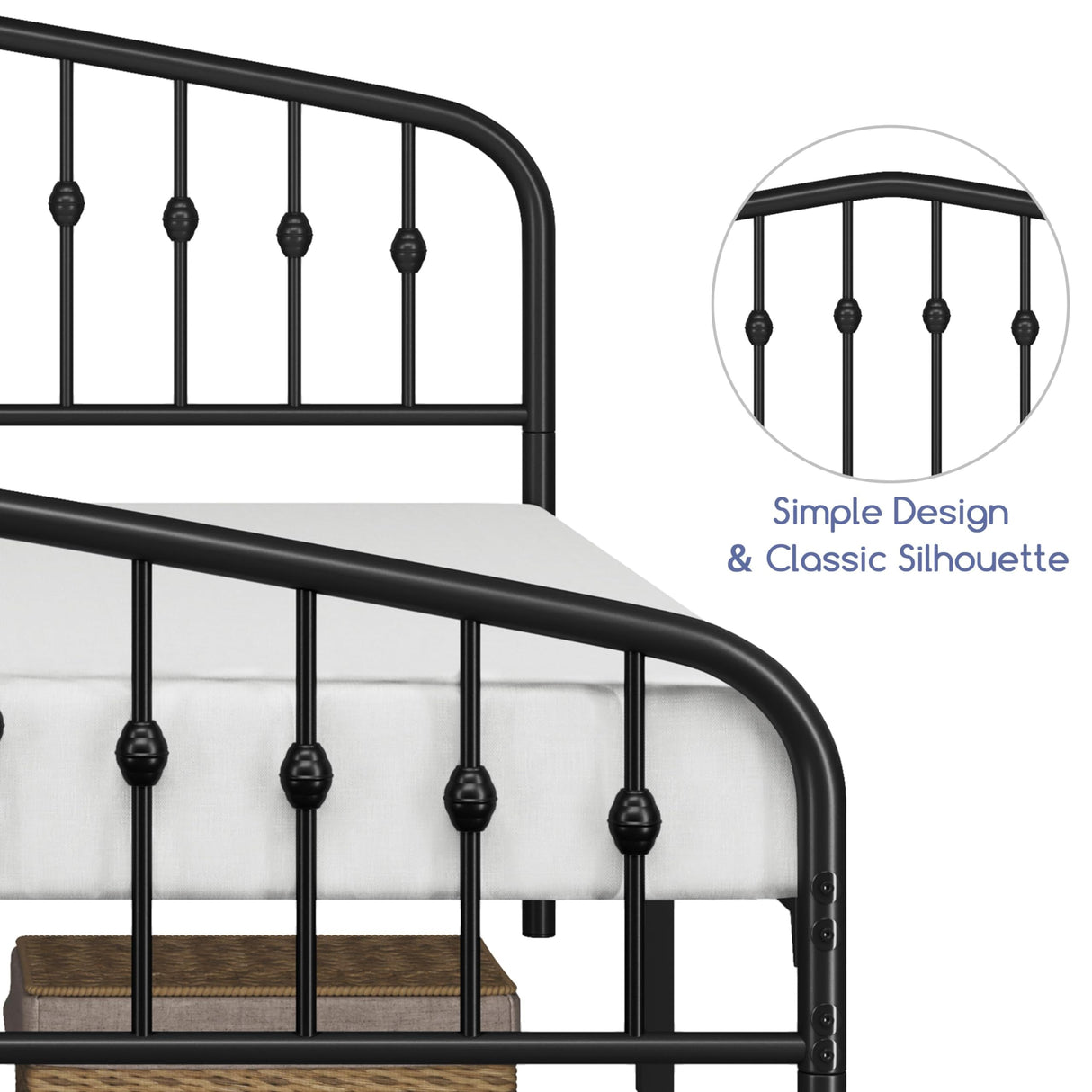 Elegant Victorian-Style Black Metal Queen Bed Frame with Crown Headboard and Easy Assembly Yaheetech