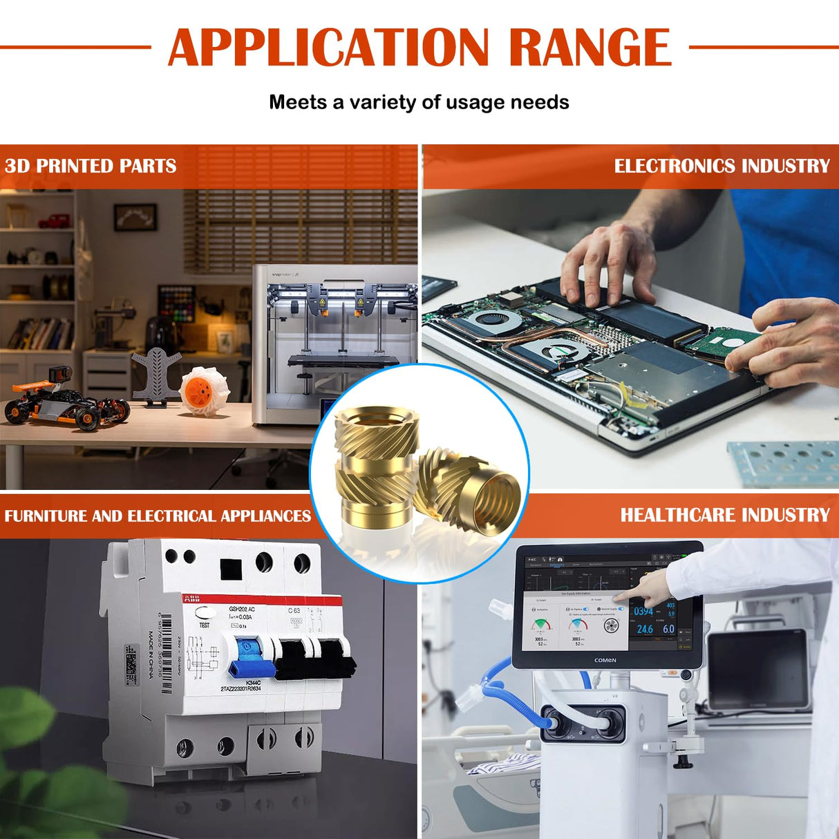 Ktehloy 400Pcs Threaded Inserts, M2 M2.5 M3 M4 M5 M6 Female Thread Metric Knurled Nuts Assortment Kit, Brass Heat Set Insert for Plastic and 3D Printing Components Ktehloy