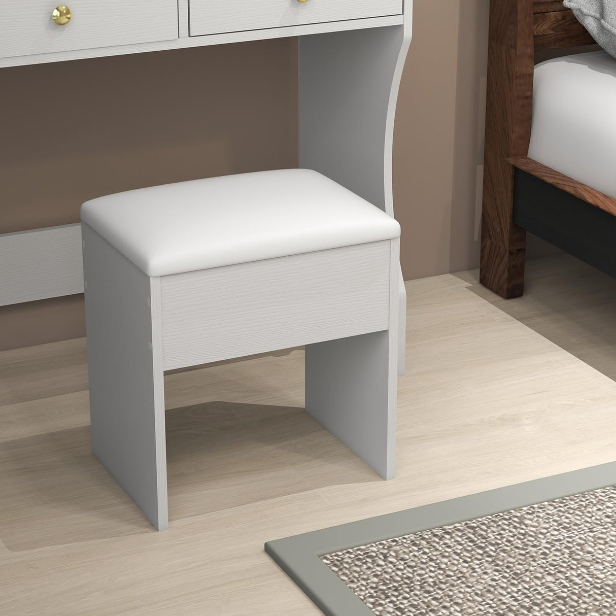 Vanity Desk Set with Adjustable LED Lighted Mirror, Girls Makeup Dressing Table with Stool and 4 Drawers Storage Makeup Table with Power Outlet for Bedroom (White) Panana