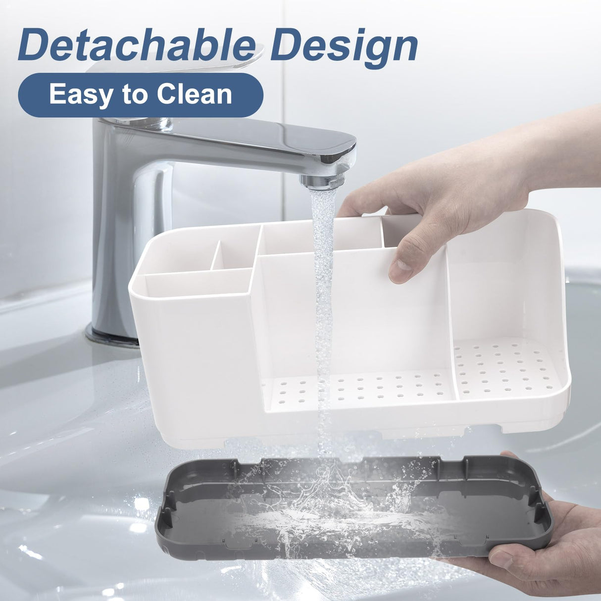 QIYVLOS Bathroom Organizers and Storage, 8 Slots Detachable Toothbrush Holders for Bathrooms, Anti-Slip Bathroom Countertop Organizer with Drainage Hole Vanity Storage (White) QIYVLOS