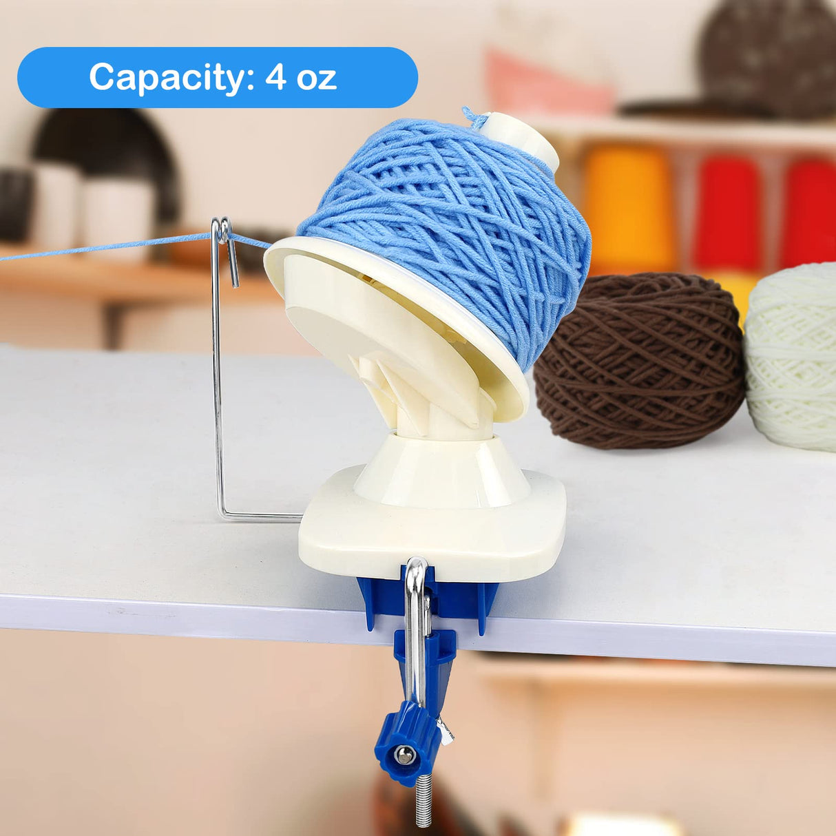 LAMXD Needlecraft Yarn Ball Winder Hand Operated,Capacity 4-Ounce,Blue,Portable Package,Easy to Set Up and Use,Sturdy with Metal Handle and Tabletop Clamp,Including 8 Sizes Crochet Hooks Set LAMXD