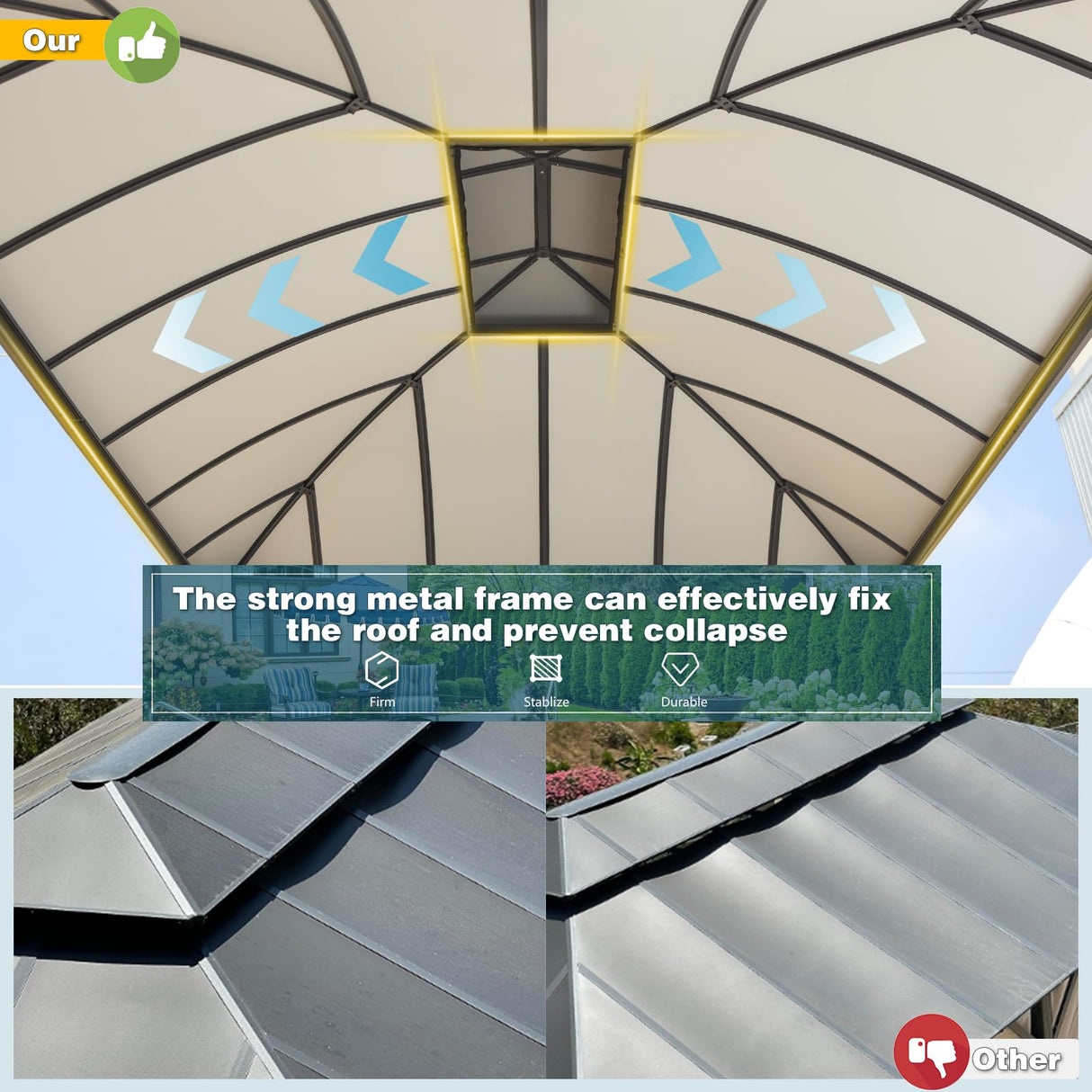 YOLENY 12'x14' Hardtop Gazebo, Permanent Outdoor Aluminum Patio Gazebo with Aluminum Composite Double Arc Roof for Patio Lawn and Garden, Curtains and Netting Included YOLENY