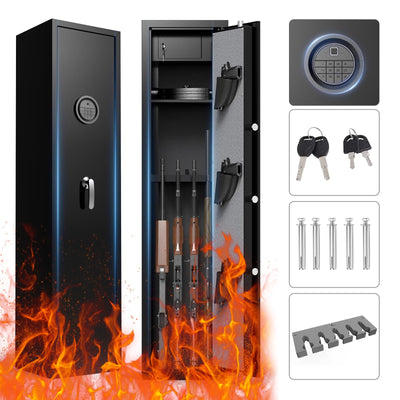HEANVO 3-5 Gun Safes for Home Rifle and Pistols, Rifle Gun Safe for Shotguns, Quick Access Biometric Large Gun Cabinet Lock, Adjustable Rack Gun Safe