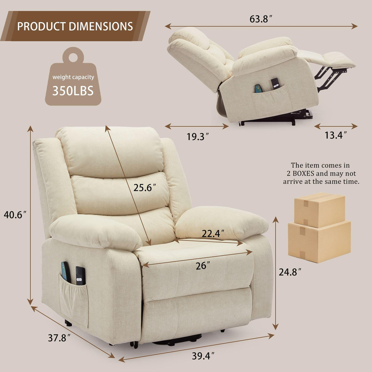 Korser Oversized Power Lift Recliner for Elderly, Electric Recliner Chairs with Massage and Heat, Extra Wide Recliner with Side Pockets, Reclining Chair for Living Room (Cashmere, Beige) Korser