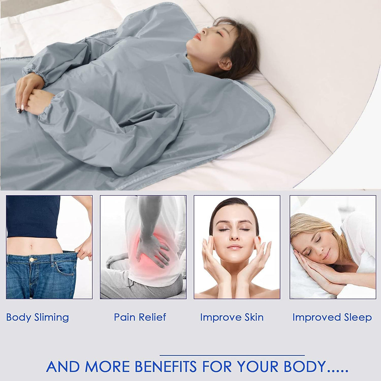 Sleeves Design Far-Infrared Sauna Blanket Fast Heating with Digital Control, Intelligent Remote Control 110V Pain Relief Detox Sauna Bed JKIUI