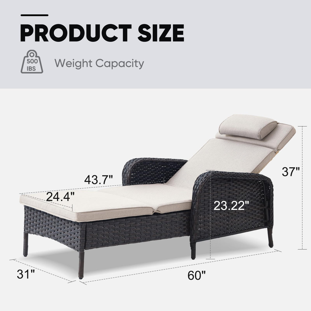 Belord Outdoor Chaise Lounge Patio Recliner - 75 Inch Adjustable Wicker Chaise Lounge with Soft Pillow Removable Cushions, All Weather Rattan Pool Lounge Chair for Poolside Deck Brown/Beige Belord