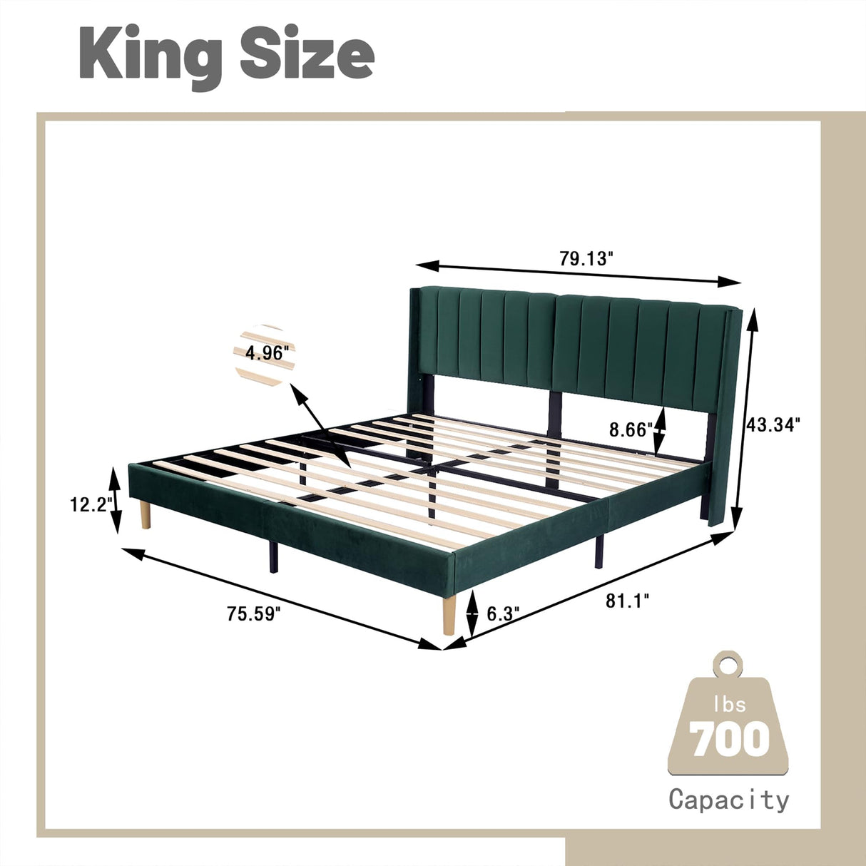 AGARTT Upholstered Platform Bed Frame King Size with Headboard and Footboard/Wooden Slats Support/No Box Spring Needed/Easy Assembly,Green Velvet AGARTT