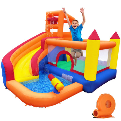 HuaKastro Inflatable Bounce House Water Slide – Backyard Water Park for Kids with Slide, Pool (Ball Pit), and Bucket Dump for Outdoor/Indoor Play, Perfect for Summer Fun (Blower Included)