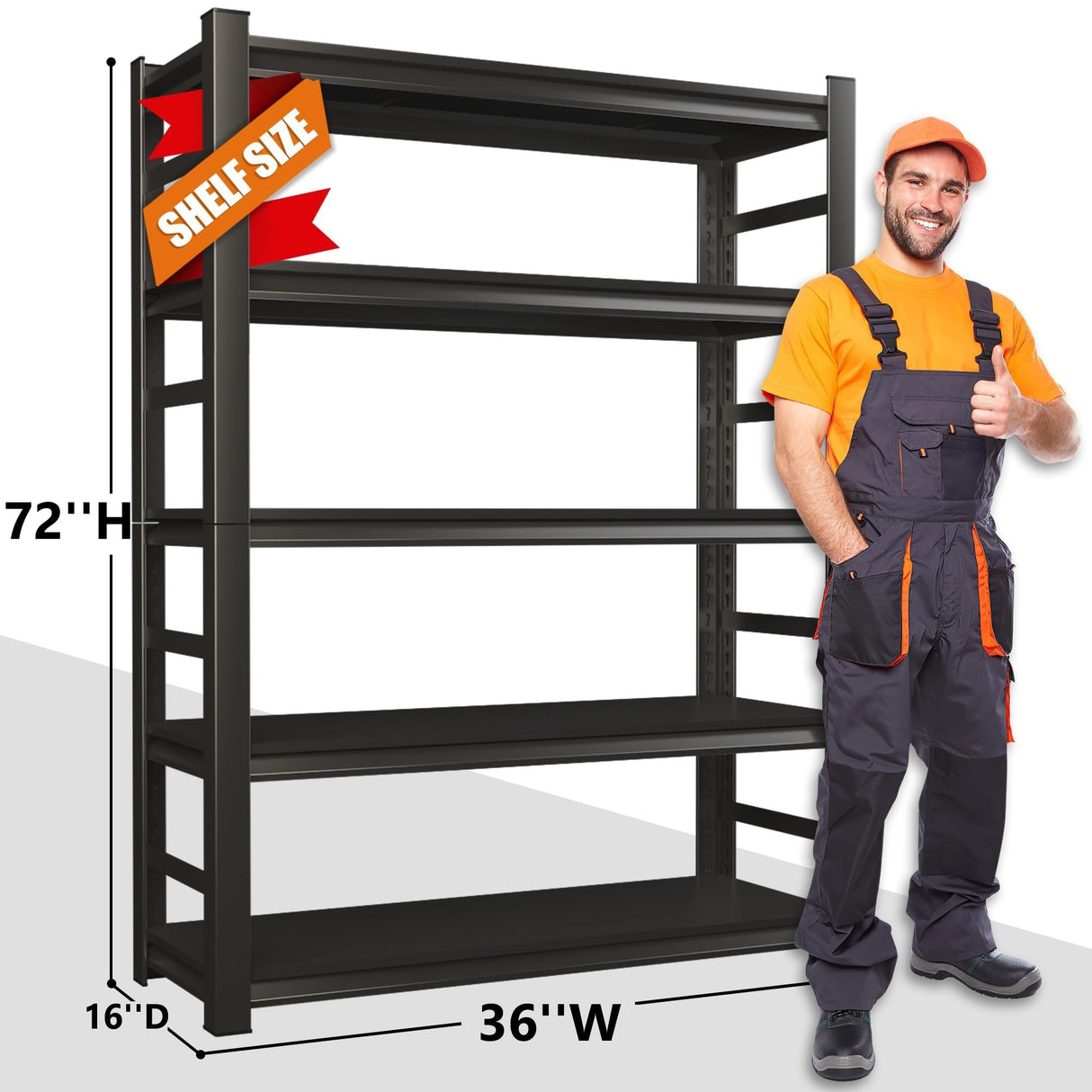 Heavy Duty 5-Tier Garage Shelf Steel Unit 3000lb Capacity | Garage & Basement Storage | Industrial Metal Shelving for Warehouse Workshop | Adjustable Rust-Resistant (72"H x 36"W x 16"D, Black) Hymnxemo
