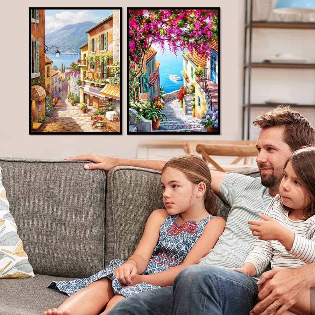 VIGEGU 2 Pack Cityscape Paint by Numbers Kit for Adults with Framed, Landscape Paint by Number DIY Adult Paint by Number Kits for Wall Decor 10x12in VIGEGU