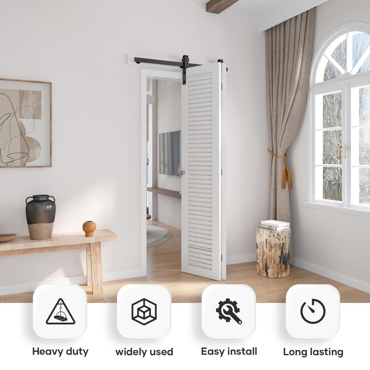 EaseLife 24" Bi-folding Sliding Barn Door Hardware Track Kit for 2 Closet Door,Side Mount,Heavy Duty,Slide Smoothly Quietly,Easy Install,Black,No Door (Track Length 28" for Double 12" Wide Door) EaseLife