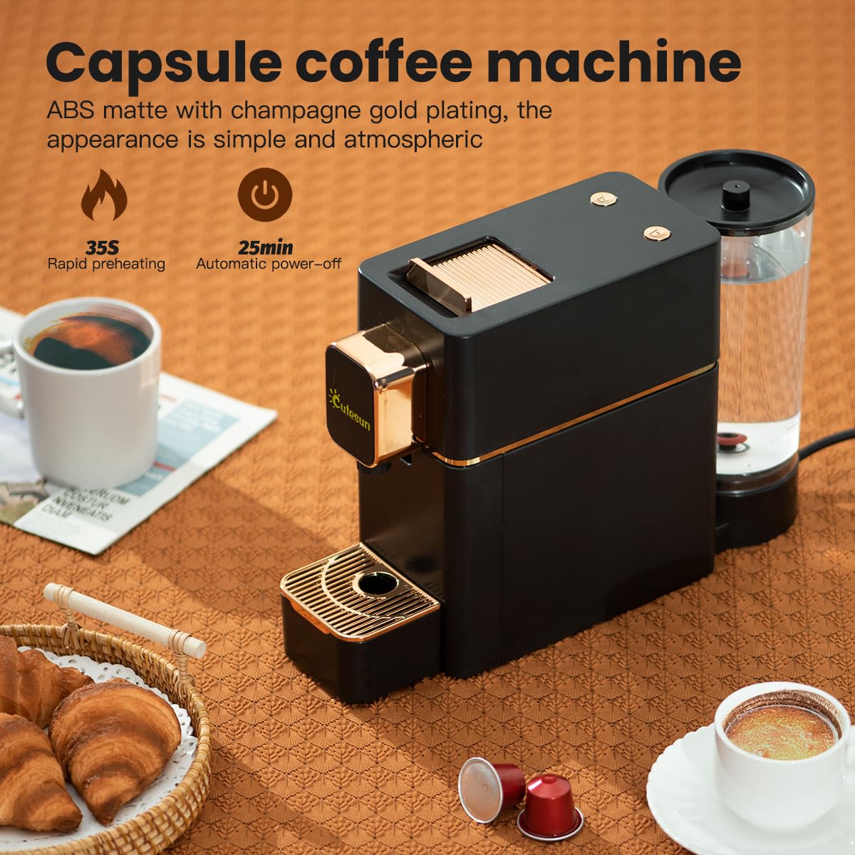 Mini Espresso Coffee Machine for Capsules Compatible with Nespresso OriginalL Machine, Espresso Maker Single Serve, Bestpresso Coffee Capsules Peet's Espresso more (Black) cutesun