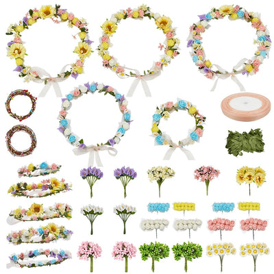 INFUNLY 264pcs/Set DIY Flower Crowns Making Kit Handmade Floral Crown Garland Kit Make Your Own Wreath Flower Headband Garland Hair Accessories for Wedding Birthday Party Favour