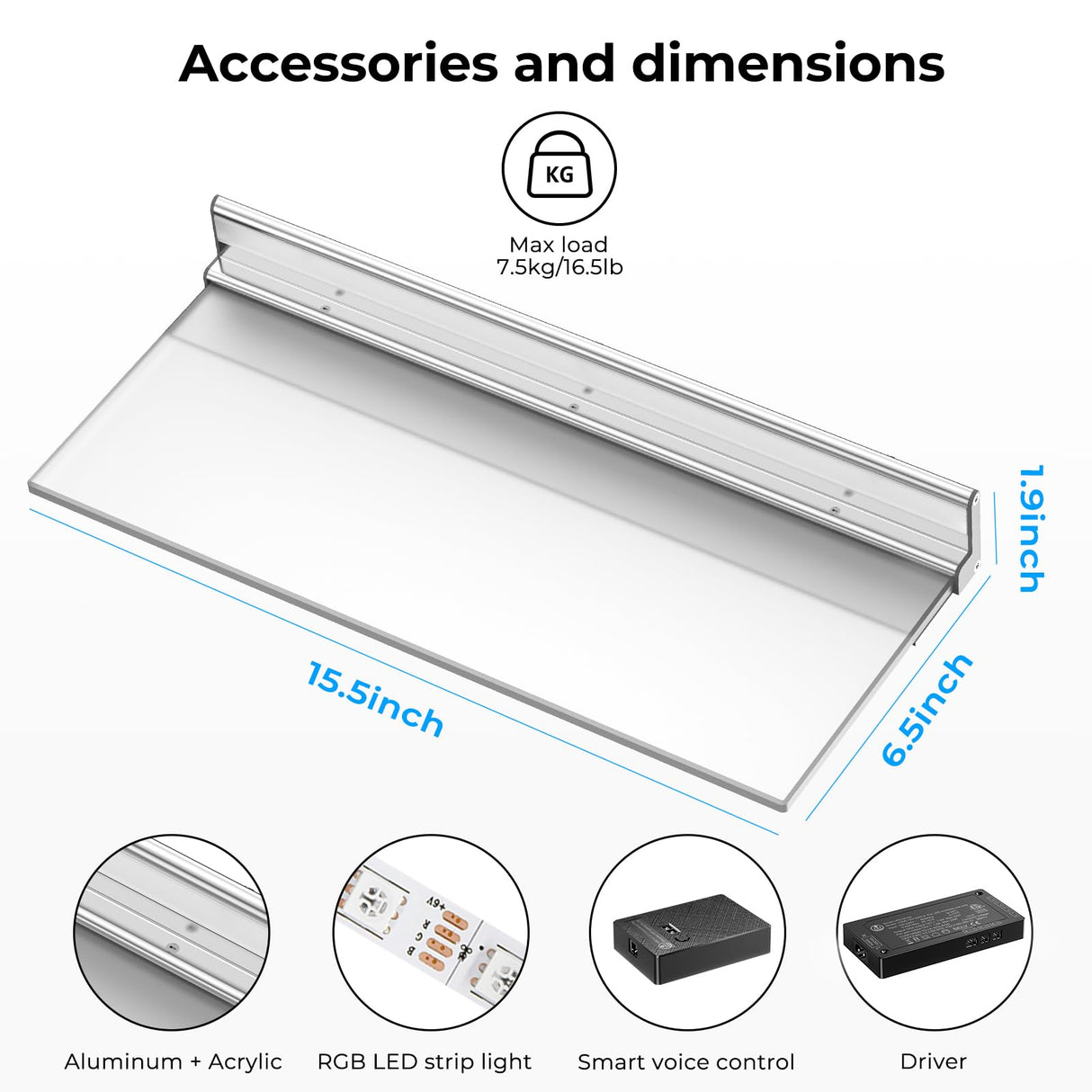 VST Floating Shelf with RGB Light, Compatible with Alexa Google Assistant App Remote Control, Handwave ON/Off, Metal Wall Mounted Light Emitting Shelves for Living Room Bathroom Bedroom, 2set VST