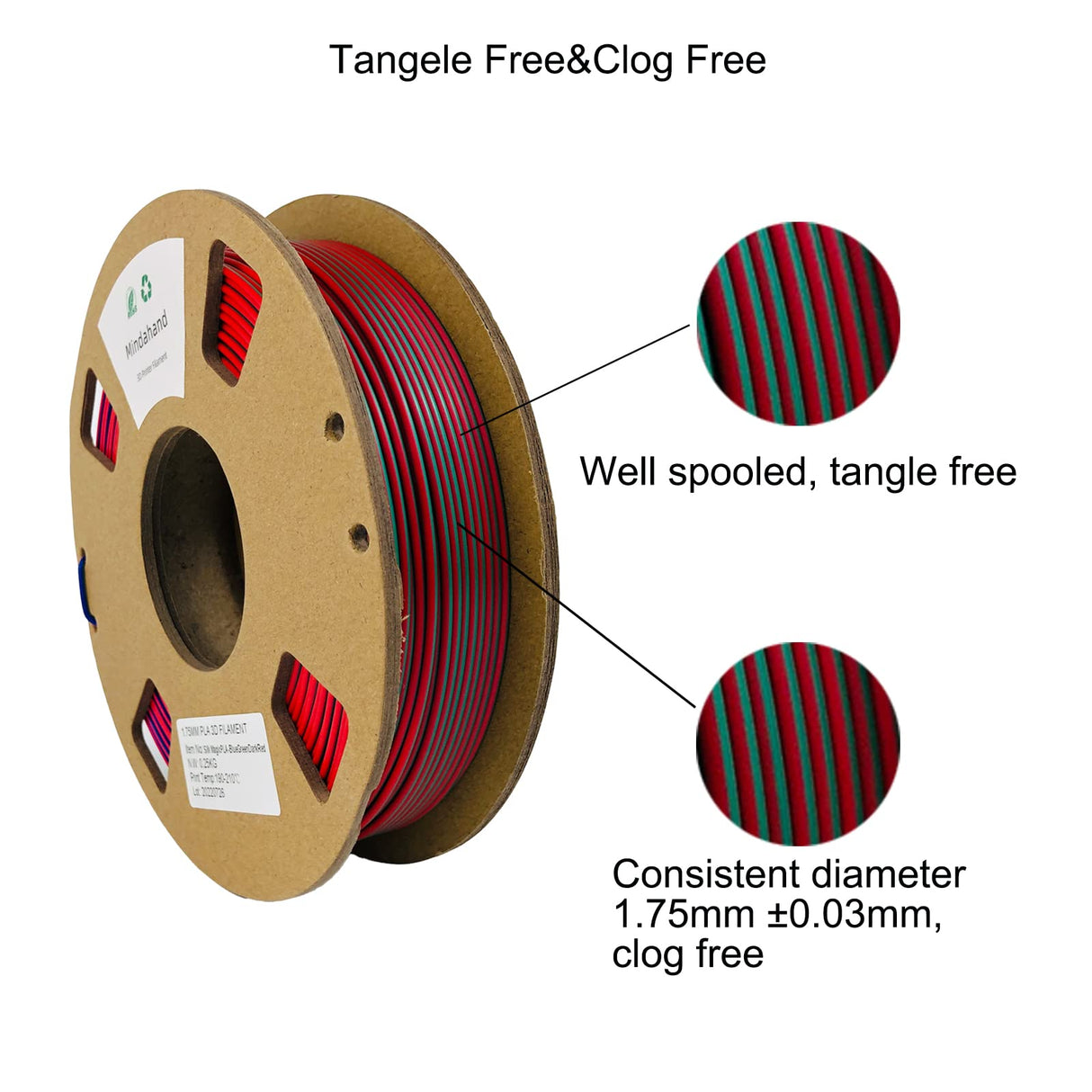 Mindahand 3D Printer Filament Pla Filament 1.75mm Bundle Tri Color Filament Silk PLA 3 in 1 Triple Color Pla Cardboard Spool Rainbow Filament 4X 250G Multicolor 3D Printing Filament MINDAHAND