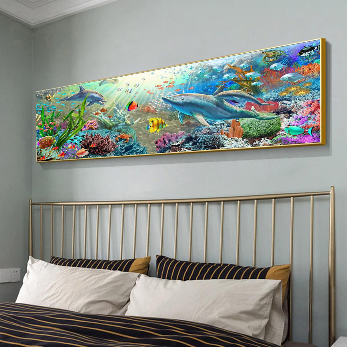 YALKIN 5D Diamond Painting Kits for Adults DIY Large Dolphin Full Round Drill (35.4x11.8inch) Cross Stitch Embroidery Pictures Arts Paint by Number Kits Diamond Painting Kits for Home Wall Decor YALKIN