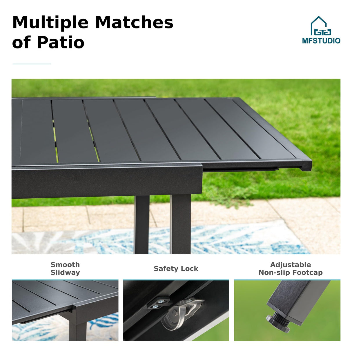 MFSTUDIO 9 Pieces Patio Dining Set, Patio Table and Chairs for 8, Outdoor Expandable Metal Table & Chairs with Cushions, Outdoor Rattan Dining Furniture Set for 8, Deck, Porch MFSTUDIO