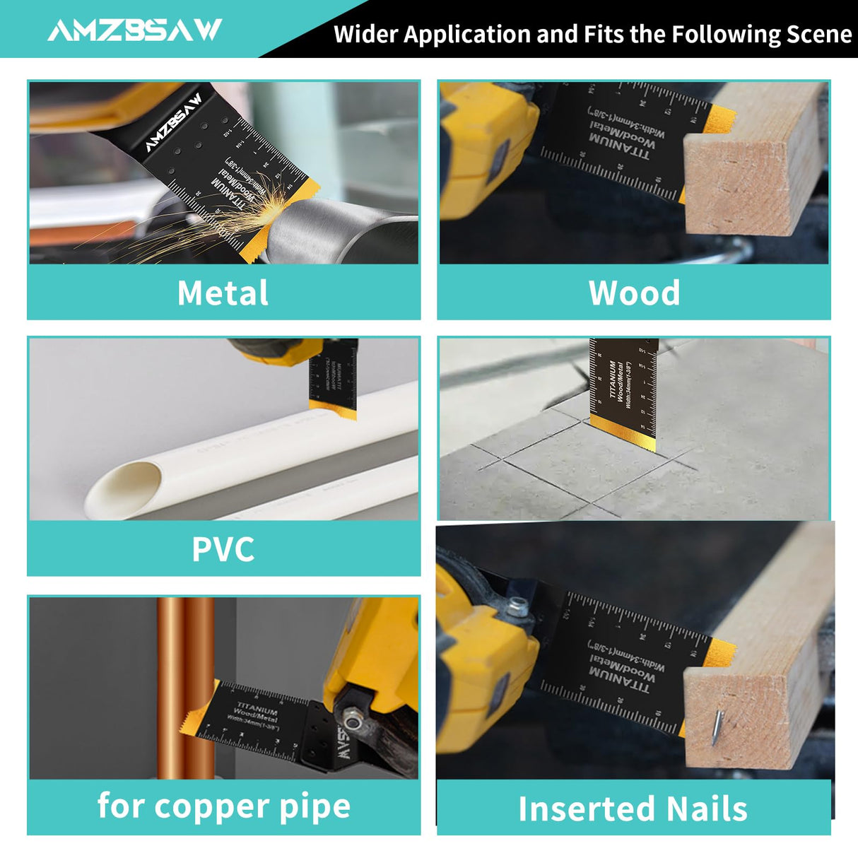 AMZBSAW 30 PCS Oscillating Tool Blades, 6 Types Oscillating Saw Blades for Metal Nails and Wood Plastic, Professional Multi Tool Blades Kits Fit Bosch Dewalt Ryobi Milwaukee AMZBSAW