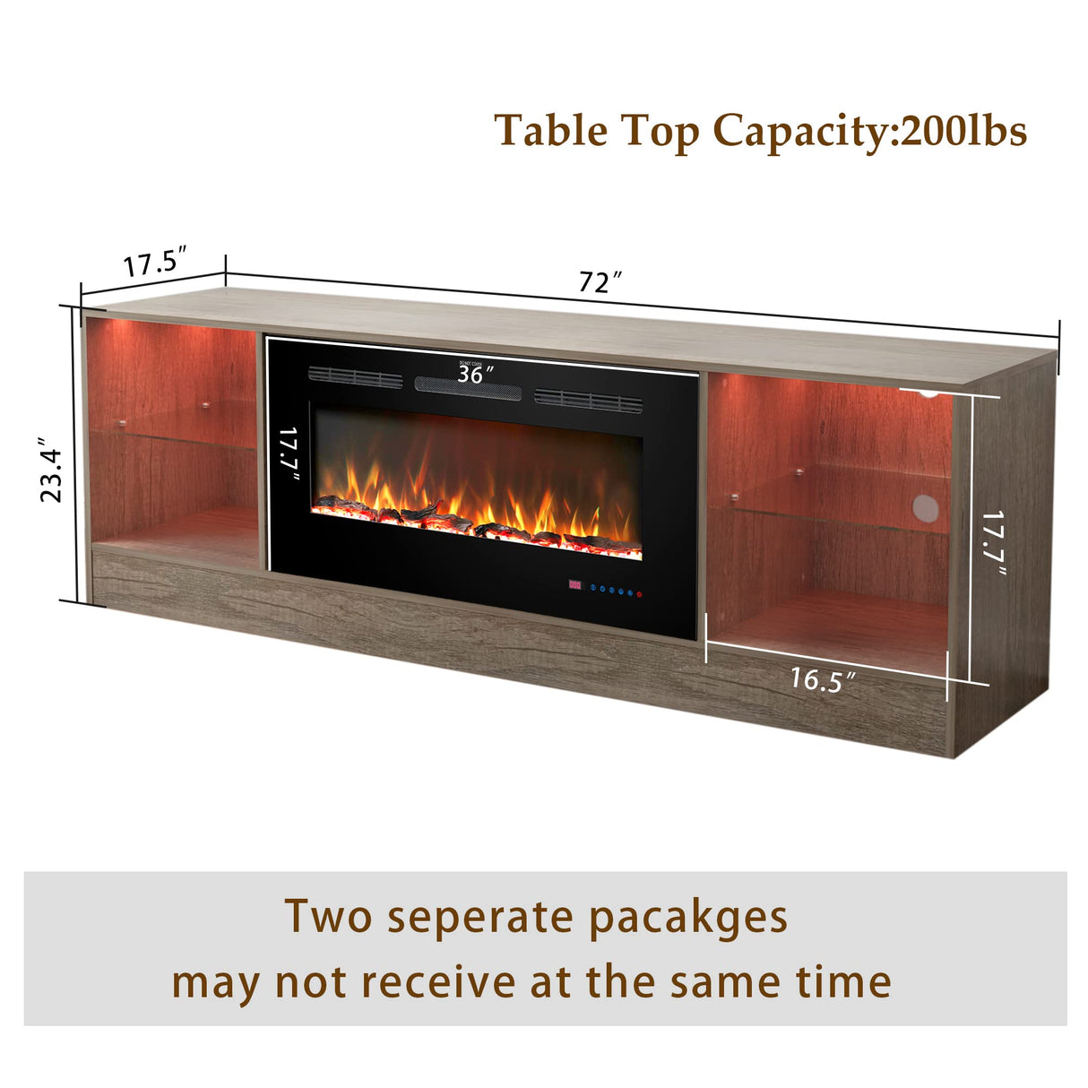 Kentsky 72" Fireplace TV Stand, Entertainment Center with 36" Electric Fireplace, LED Light Wood Storage Cabinet Table, Media Console for TVs Up to Kentsky